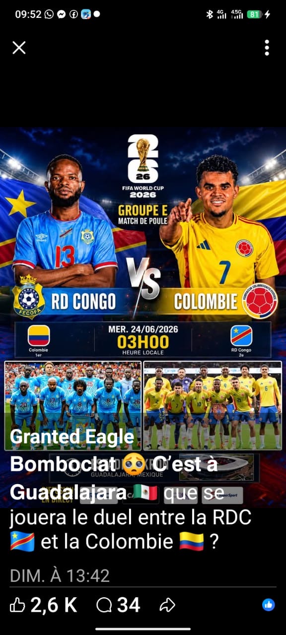 Mondial 2026 : RDC-Colombie à Guadalajara site béni pour les Léopards - ACP