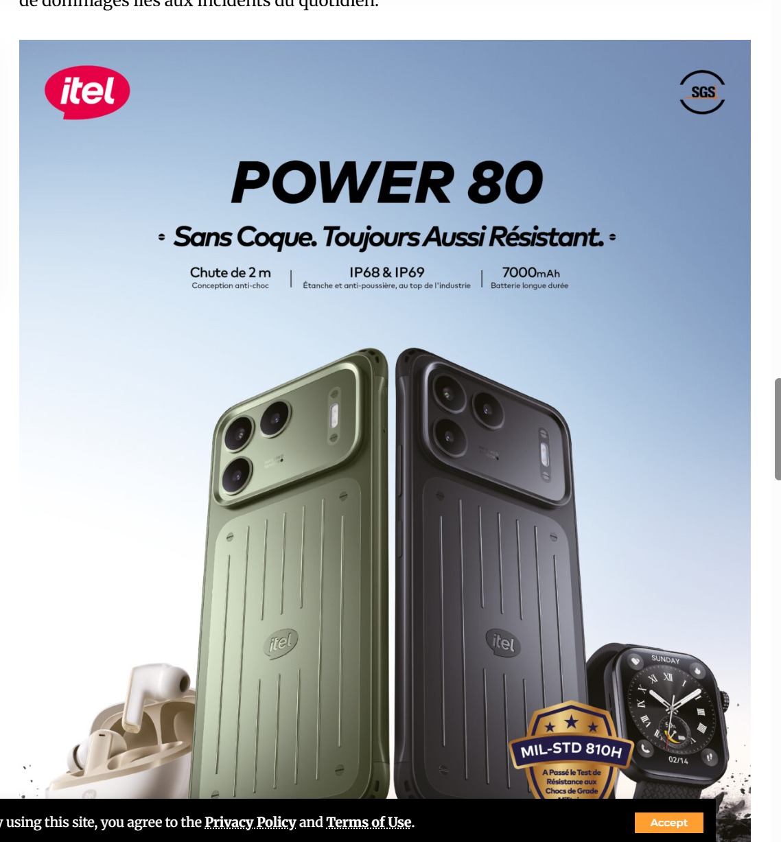 POWER 80 : itel lance un smartphone robuste à 145 $ avec batterie de 7000 mAh (Publicité)